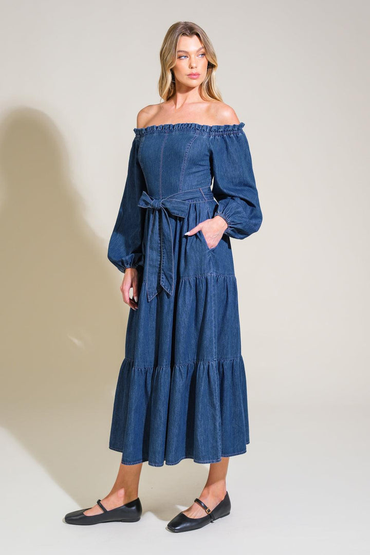 ARTISTIC IMPULSE DENIM MIDI DRESS