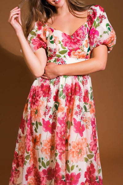 FLORAL REVERIE WOVEN MIDI DRESS