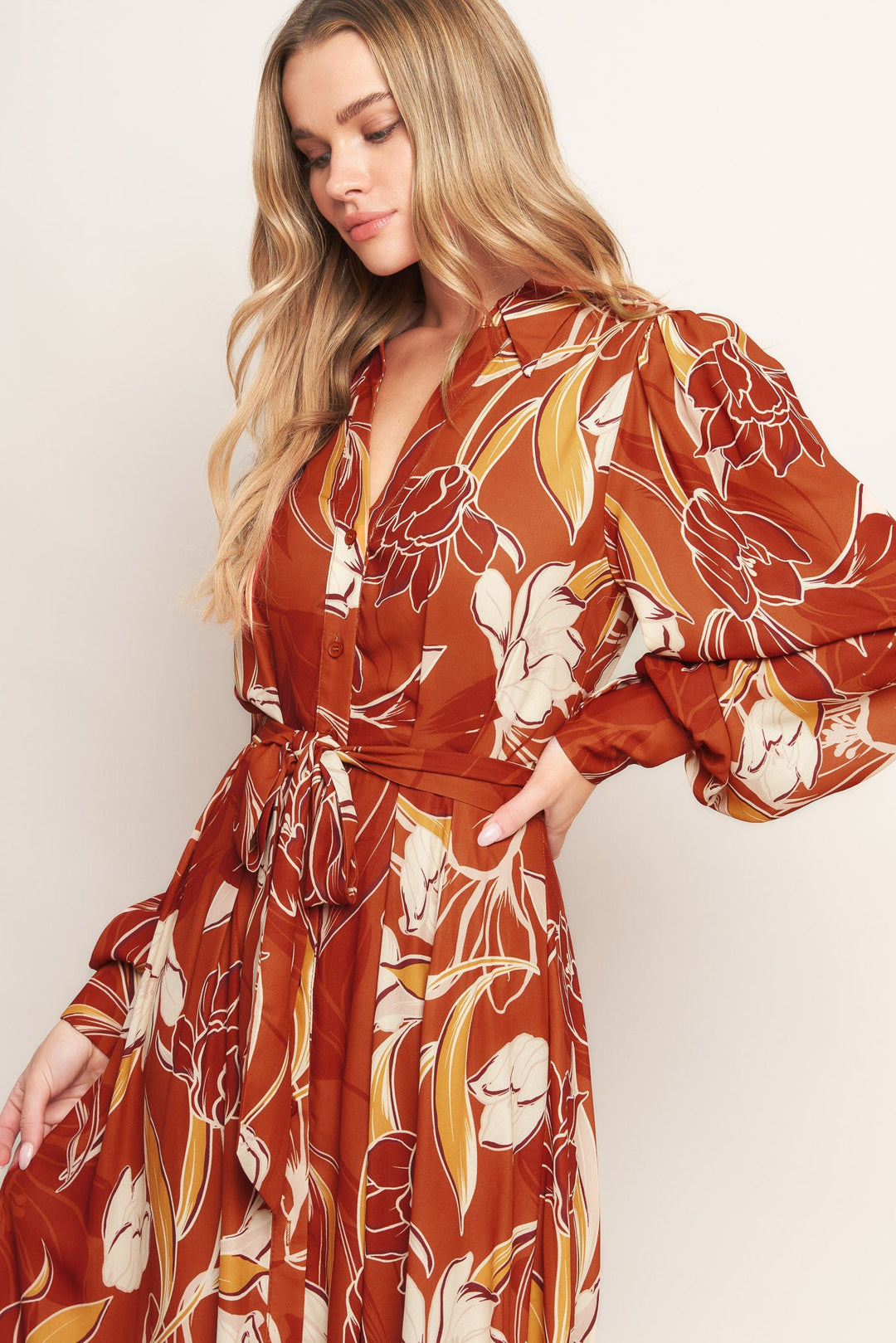 BLOOMING RADIANCE WOVEN MIDI DRESS