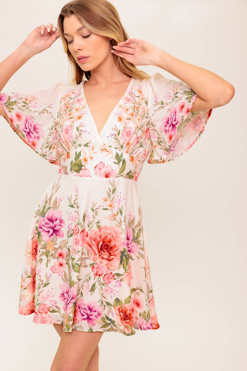 THE WORLD AWAITS LIGHT PINK WOVEN MINI DRESS