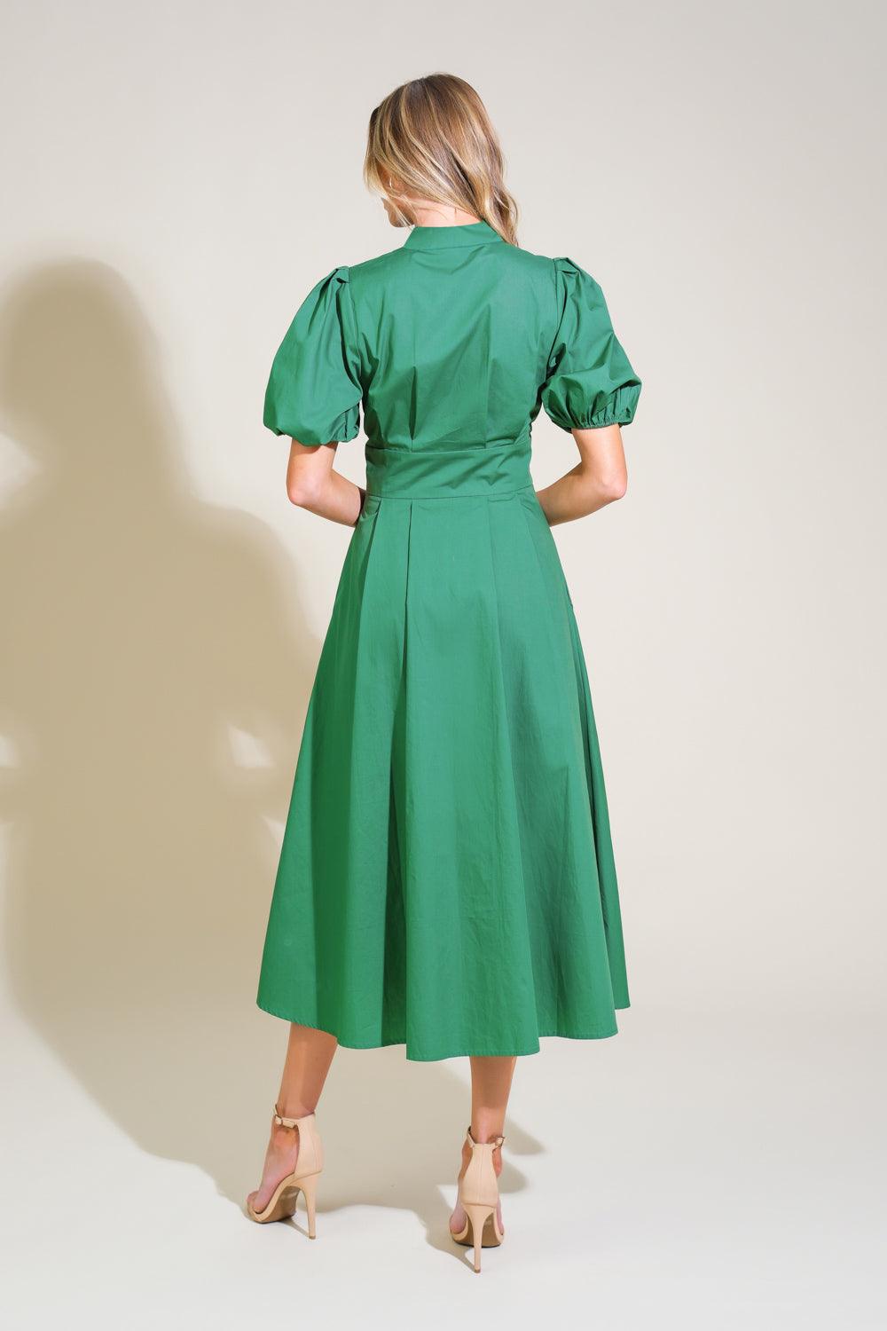 Green Stitched Serenity Woven Midi Dress back view