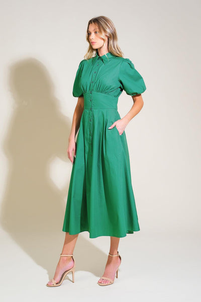 Green Stitched Serenity Woven Midi Dress side view