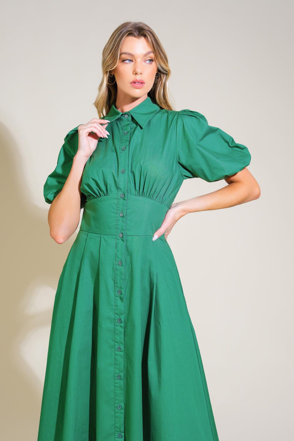 Green Stitched Serenity Woven Midi Dress close-up