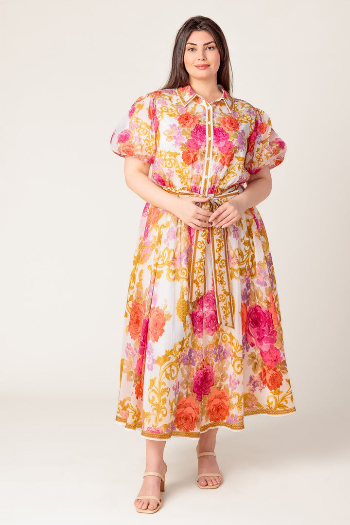 MAKING IT RIGHT IVORY FLORAL WOVEN MIDI DRESS