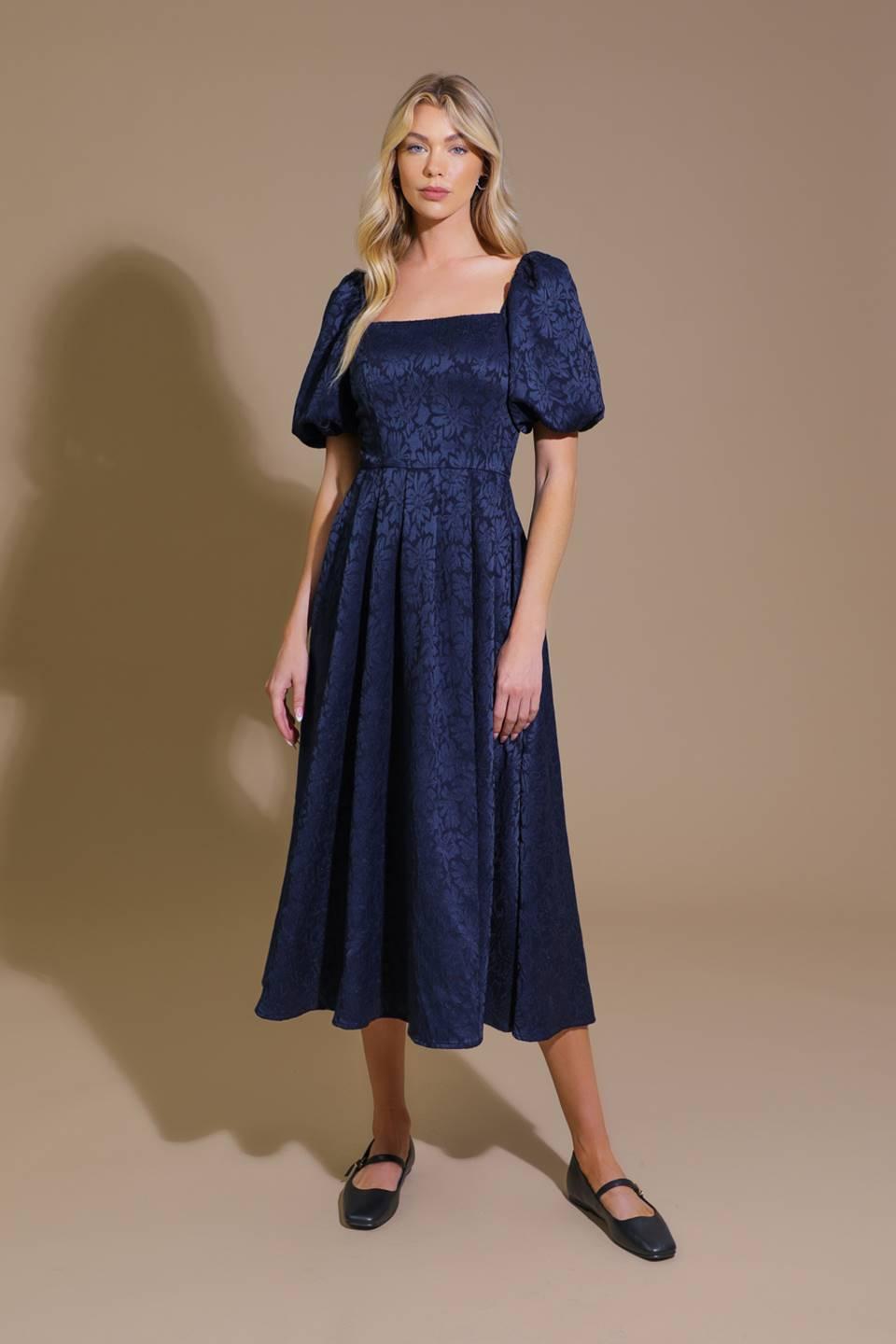 TRY AND TRY AGAIN JACQUARD WOVEN MIDI DRESS