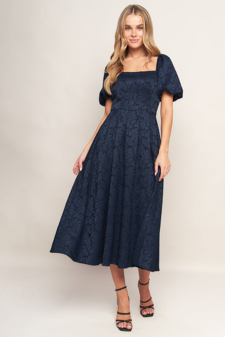 TRY AND TRY AGAIN JACQUARD WOVEN MIDI DRESS