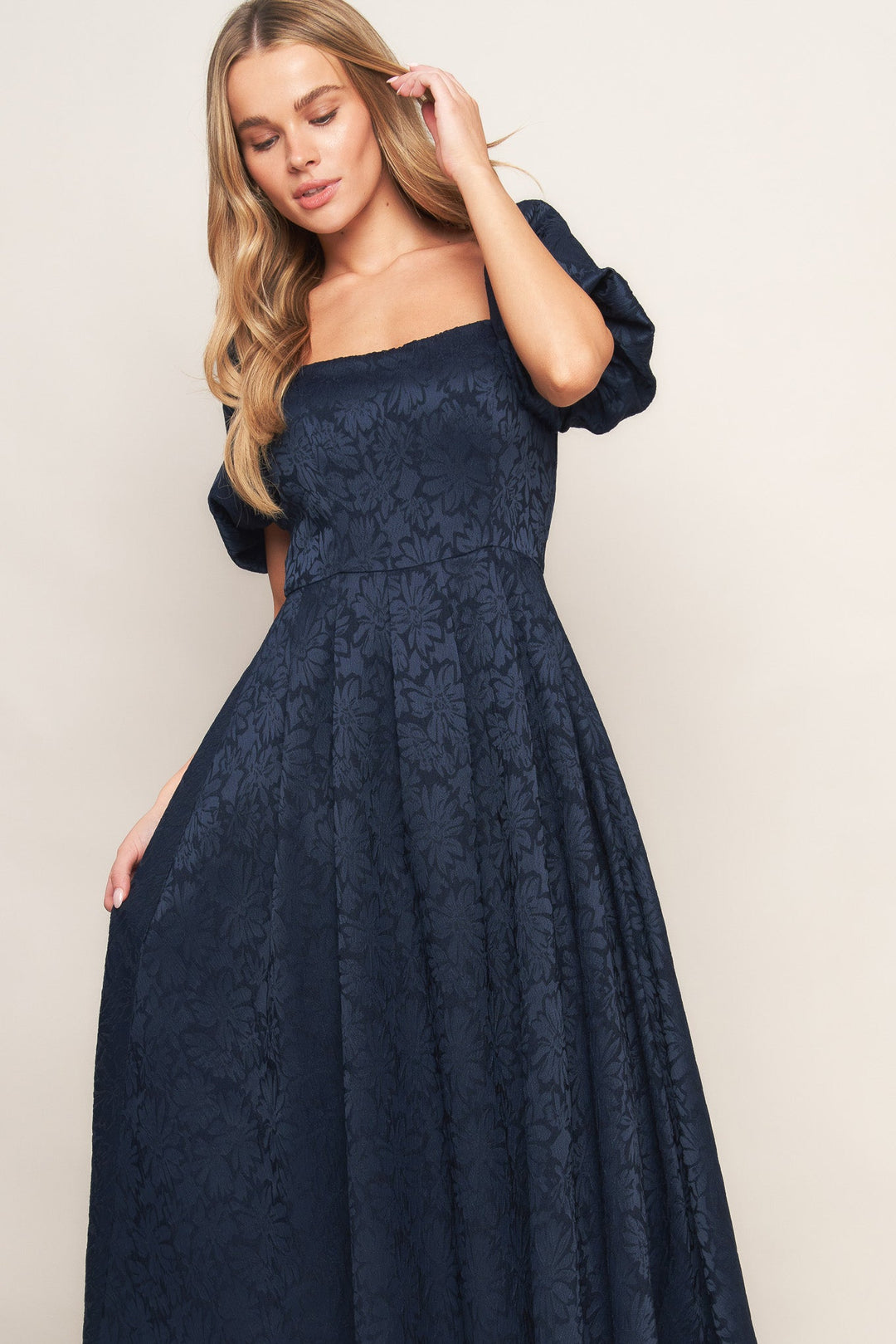 TRY AND TRY AGAIN JACQUARD WOVEN MIDI DRESS