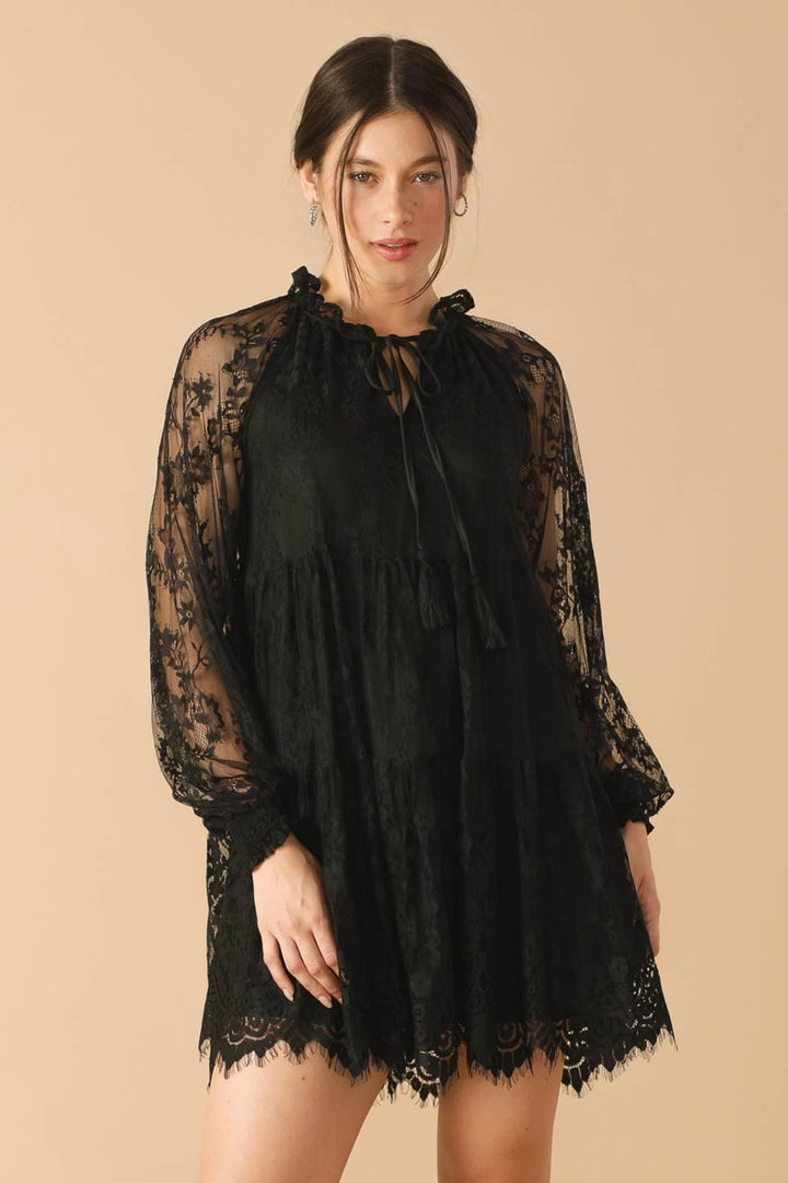THIS &amp; THAT BLACK WOVEN LACE MINI DRESS