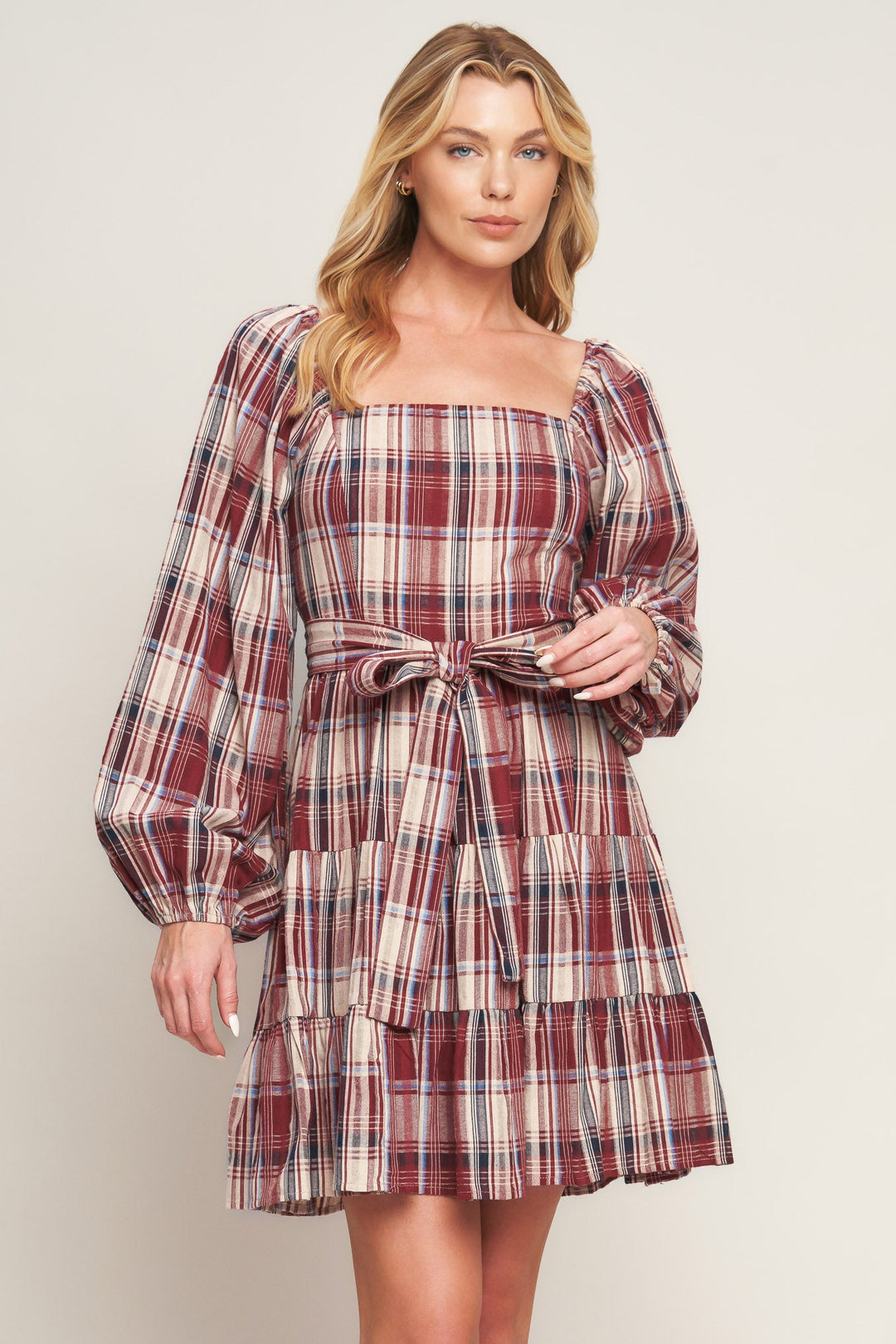 HONEY HUG PLAID MINI DRESS
