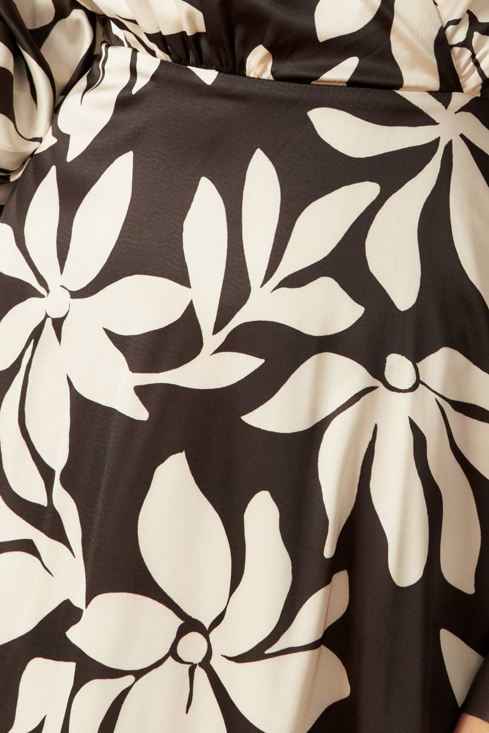 Close-up of floral design on woven midi dress