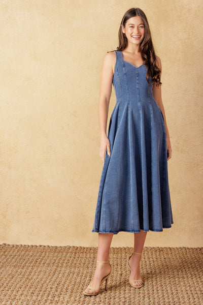 STARS AHEAD DENIM MIDI DRESS