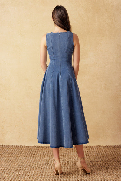 STARS AHEAD DENIM MIDI DRESS