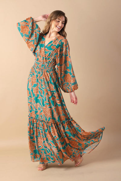 FLEETING FAUNA WOVEN MAXI DRESS