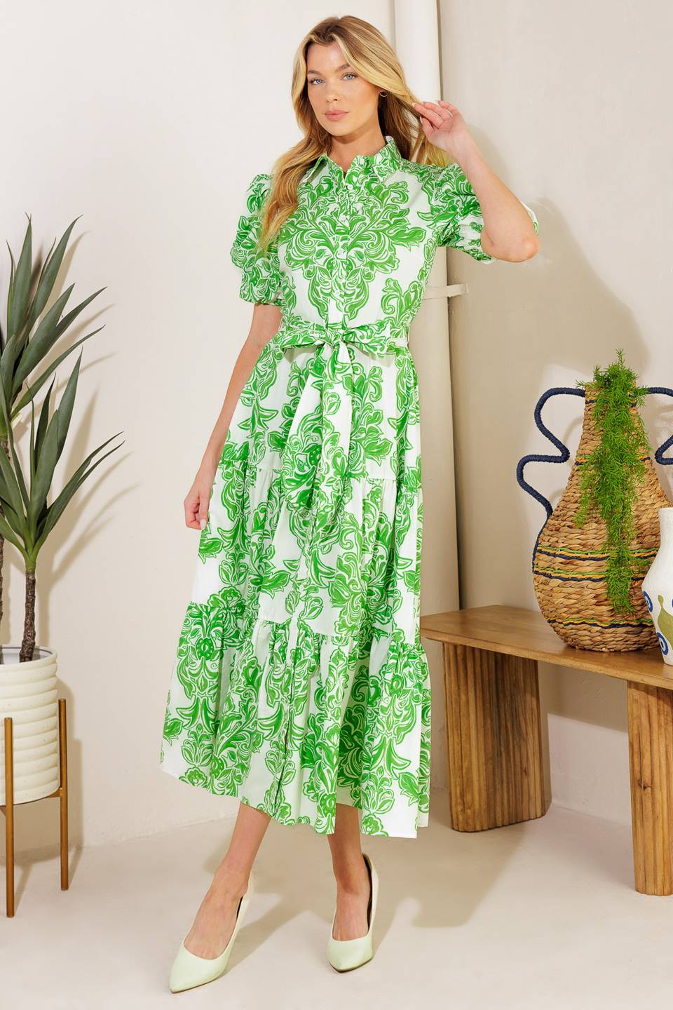 A SIGHT TO SEE WOVEN MIDI DRESS