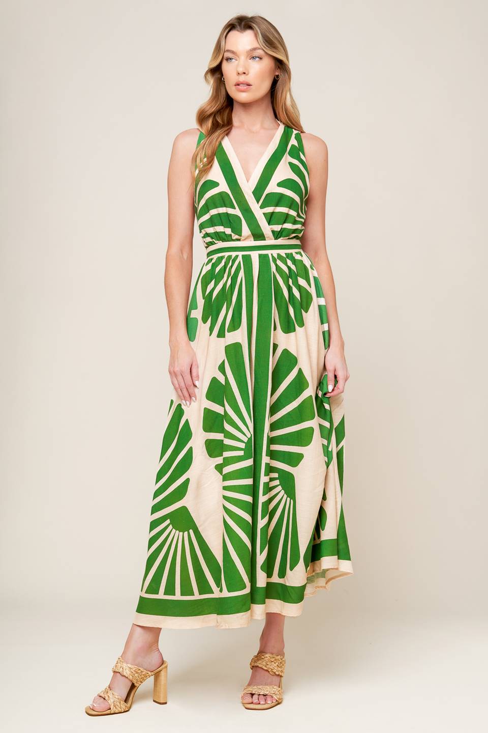 SWEPT ME OFF MY FEET GREEN WOVEN MIDI DRESS