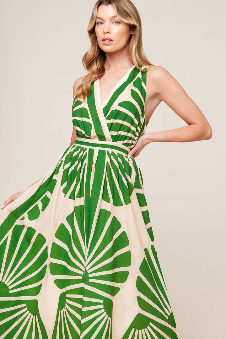 SWEPT ME OFF MY FEET GREEN WOVEN MIDI DRESS