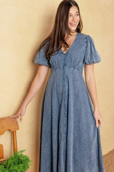 FOREVER MINE LIGHT WEIGHT DENIM MIDI DRESS