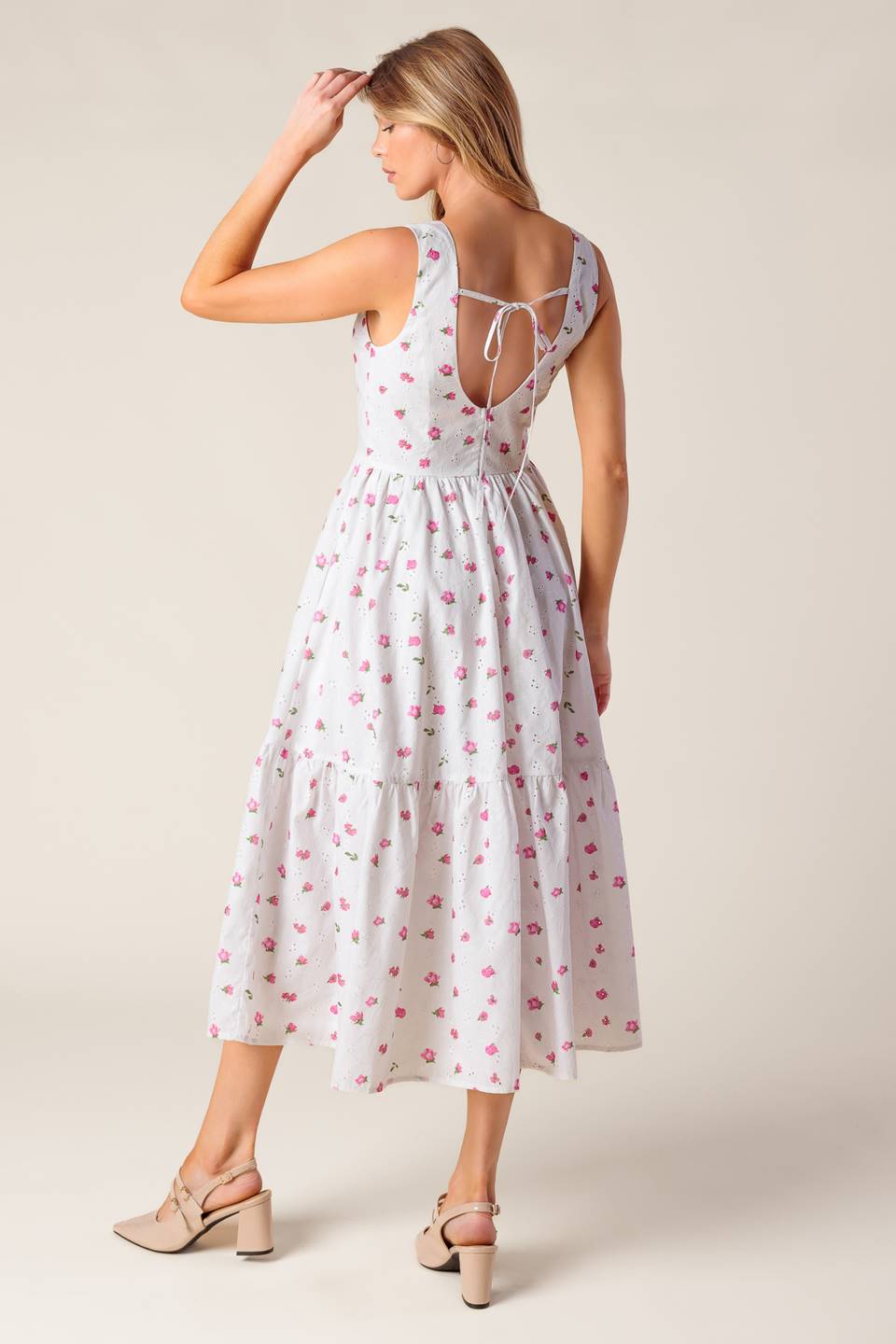 THENA GARDEN PARTY WOVEN EYELET MIDI DRESS