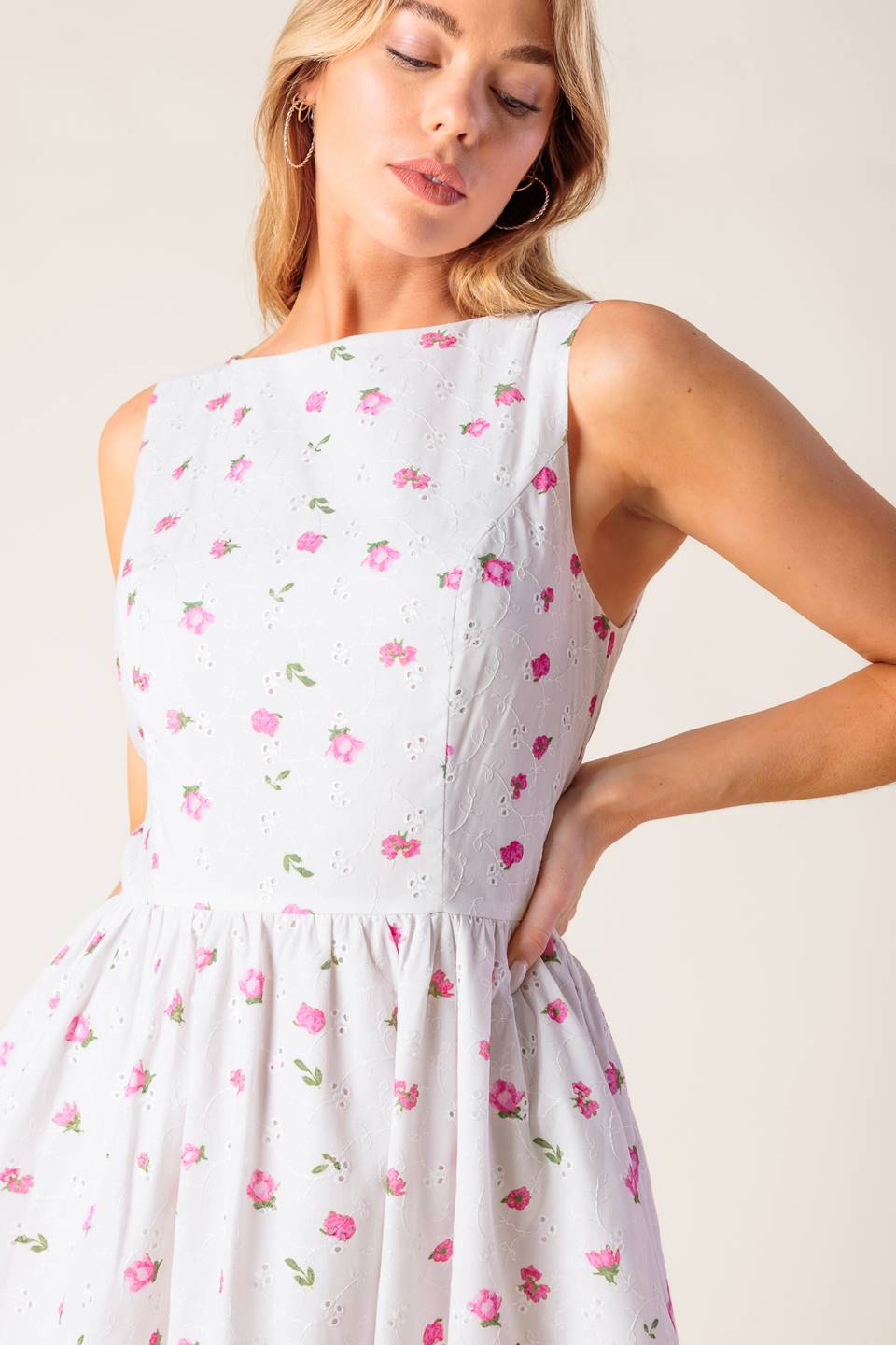 THENA GARDEN PARTY WOVEN EYELET MIDI DRESS