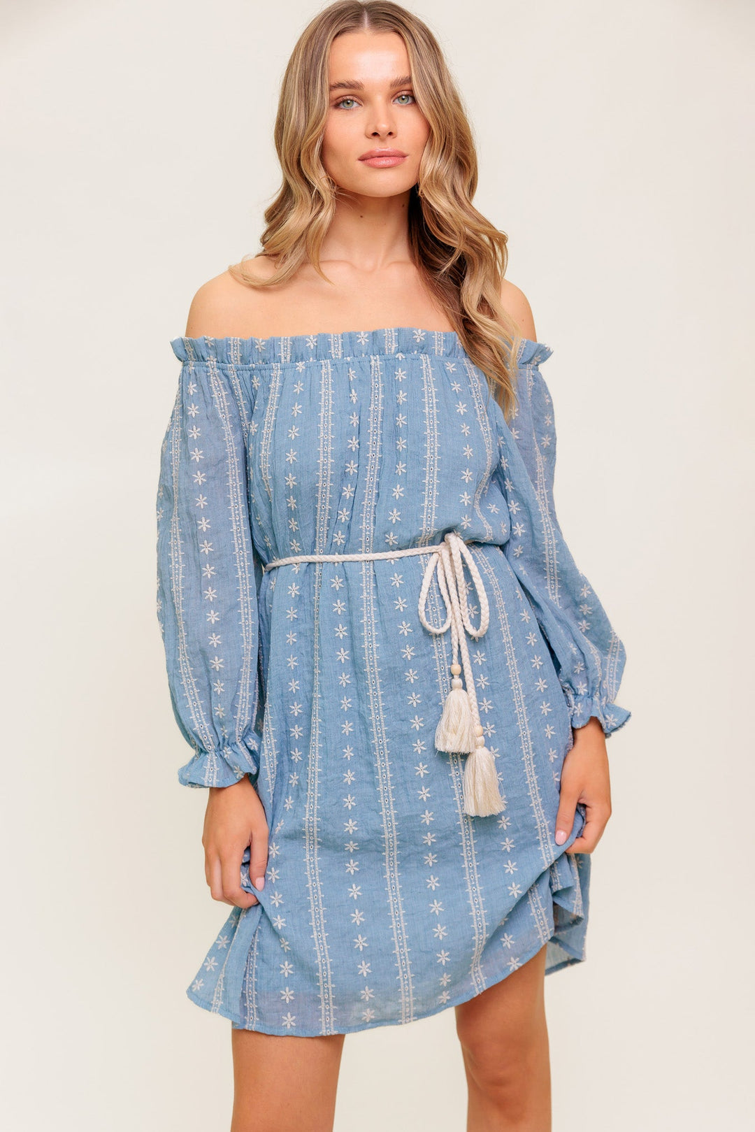 NO MORE CLOUDY SKIES WOVEN MINI DRESS