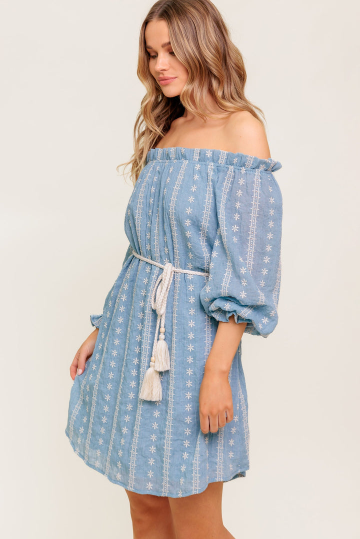 NO MORE CLOUDY SKIES WOVEN MINI DRESS