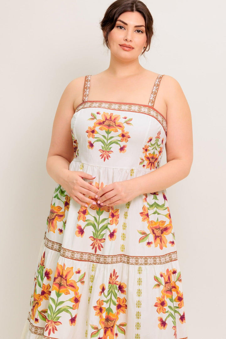 LOVELIEST MUSE IVORY WOVEN MIDI DRESS