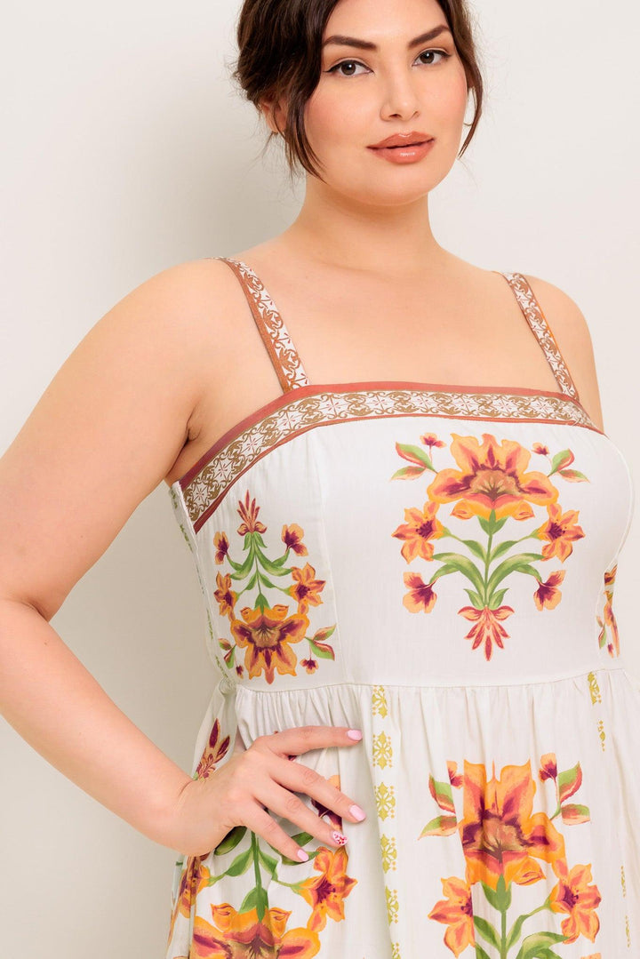LOVELIEST MUSE IVORY WOVEN MIDI DRESS