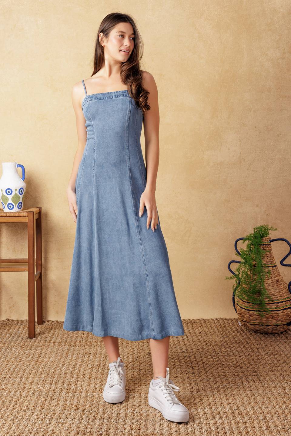 PUSH THE LIMIT DENIM MIDI DRESS