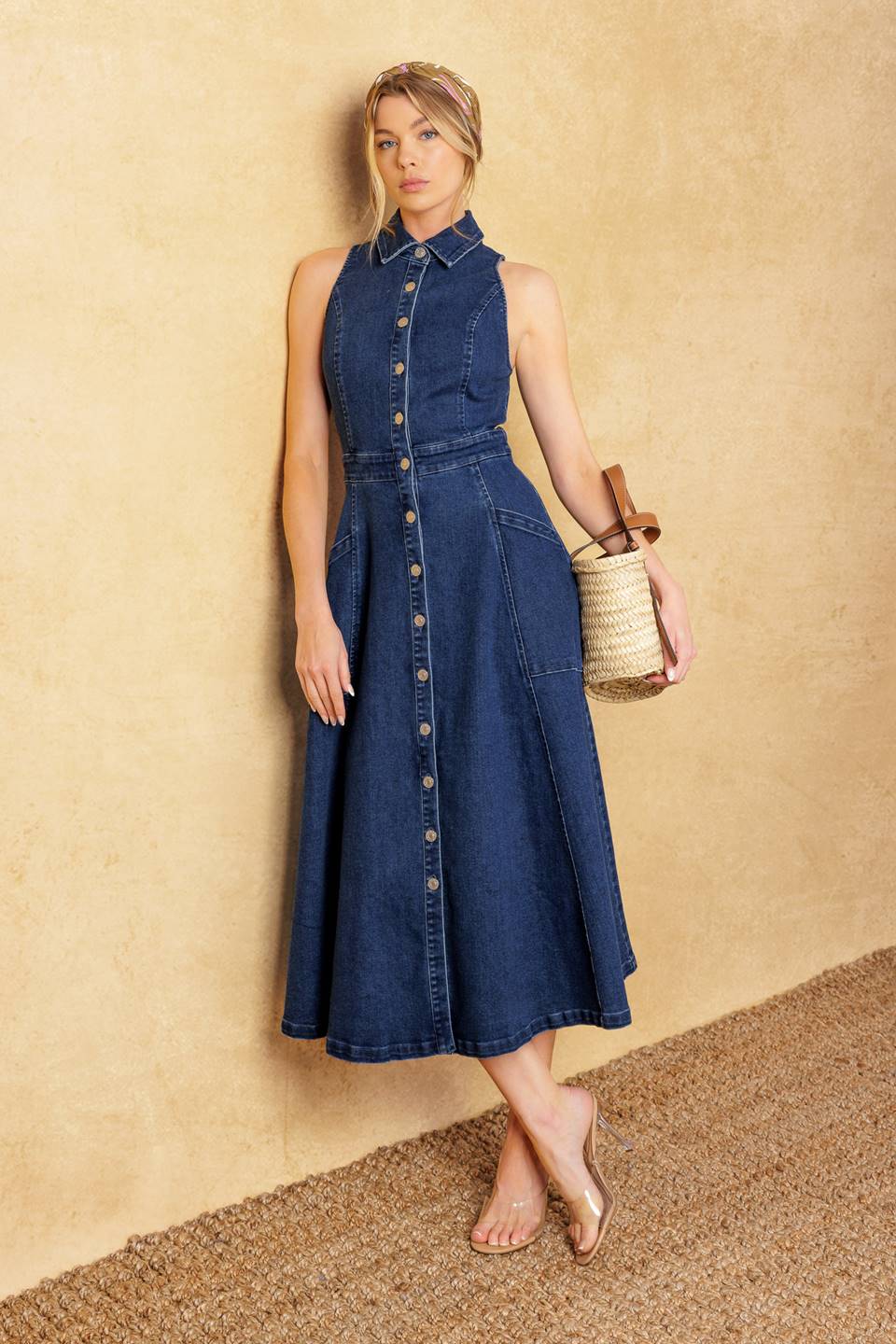 TIME FOR SOMETHING DENIM MIDI DRESS