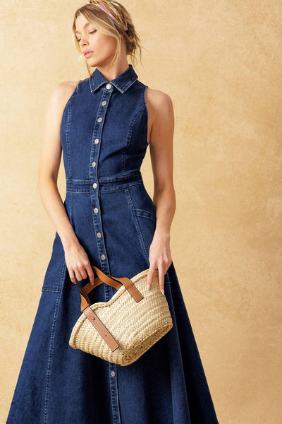 TIME FOR SOMETHING DENIM MIDI DRESS