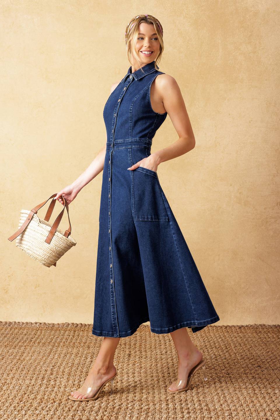 TIME FOR SOMETHING DENIM MIDI DRESS