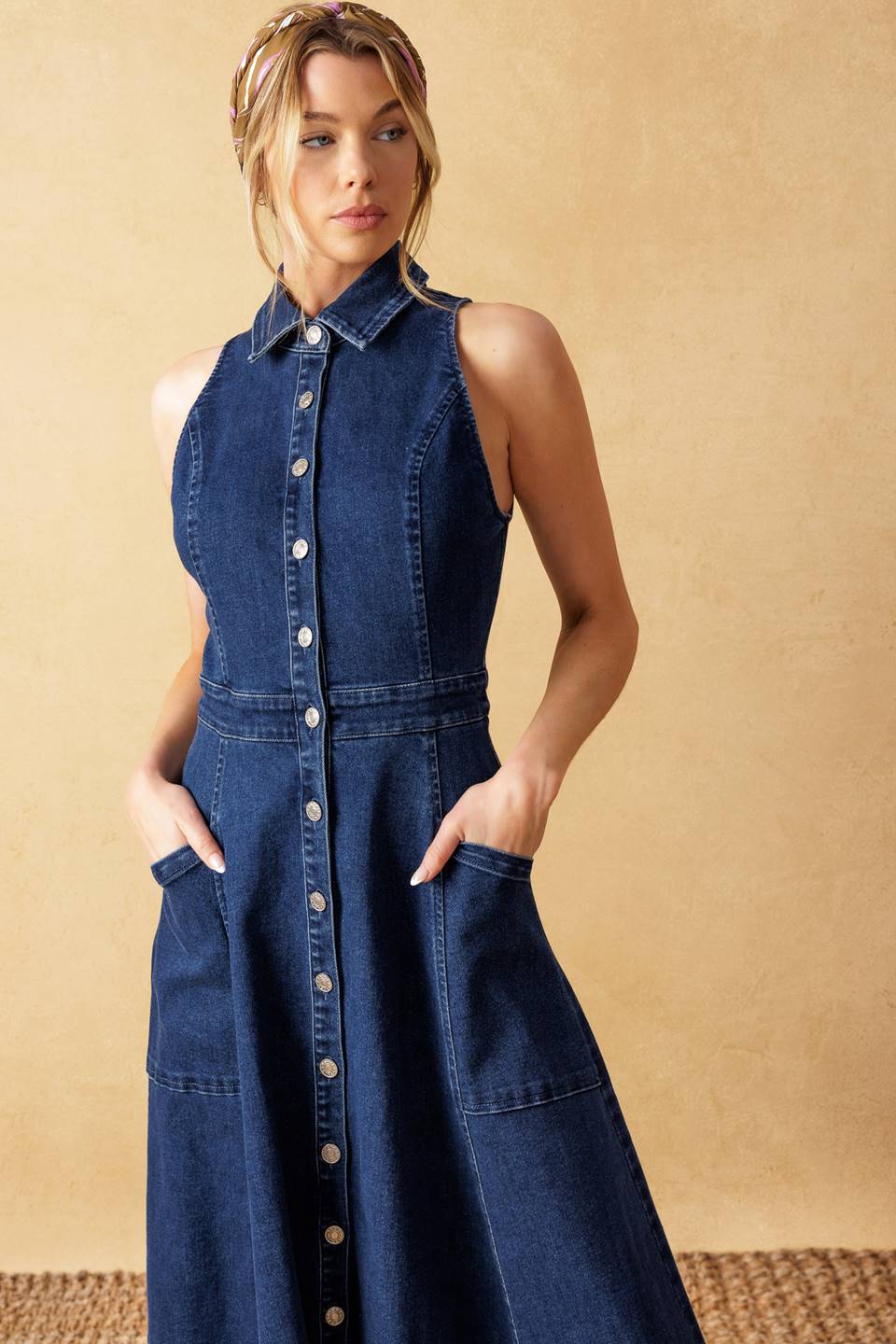 TIME FOR SOMETHING DENIM MIDI DRESS