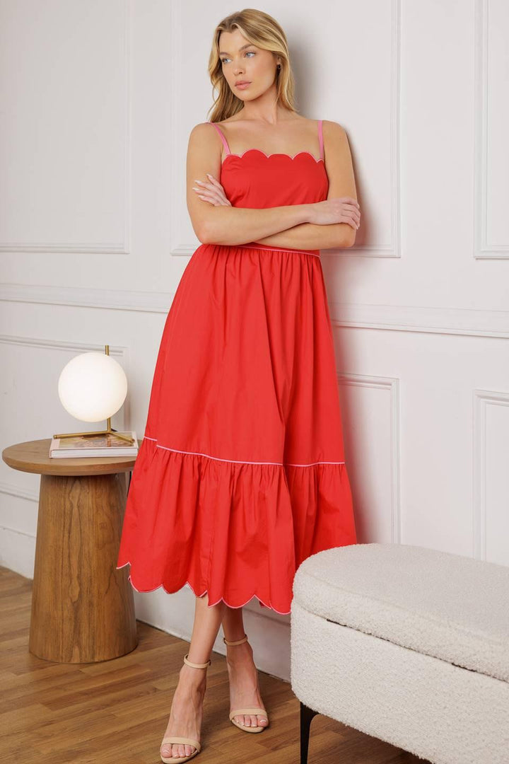RUSTIC DREAM RED WOVEN MIDI DRESS