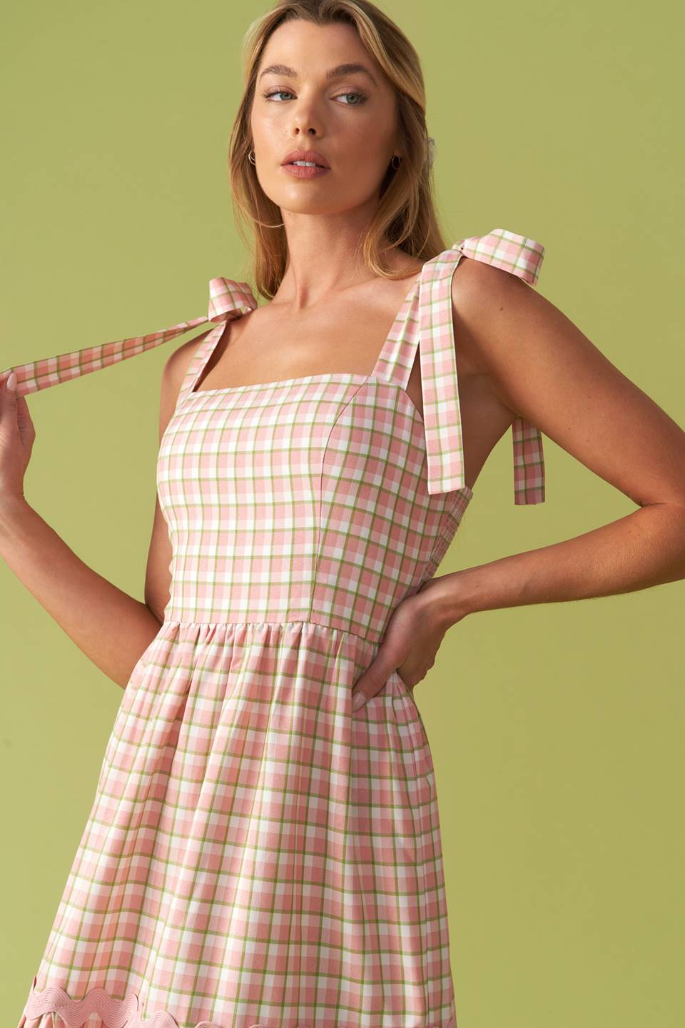 IMAGINE THAT GREEN PINK PLAID MIDI DRESS