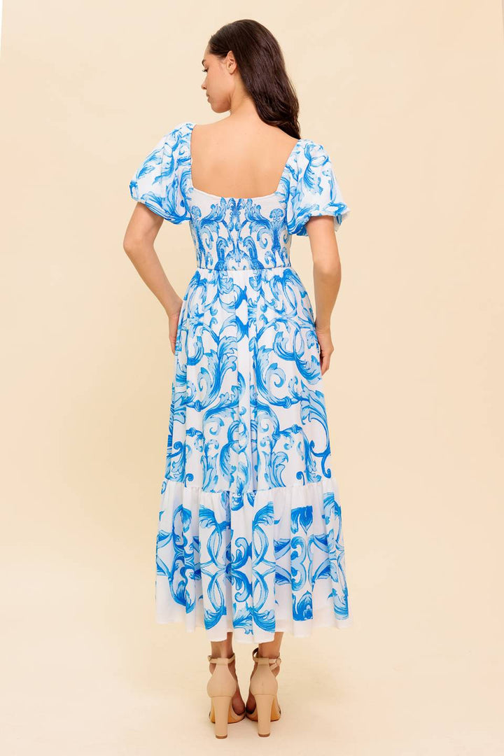 A WORK OF ART BLUE WOVEN MIDI DRESS