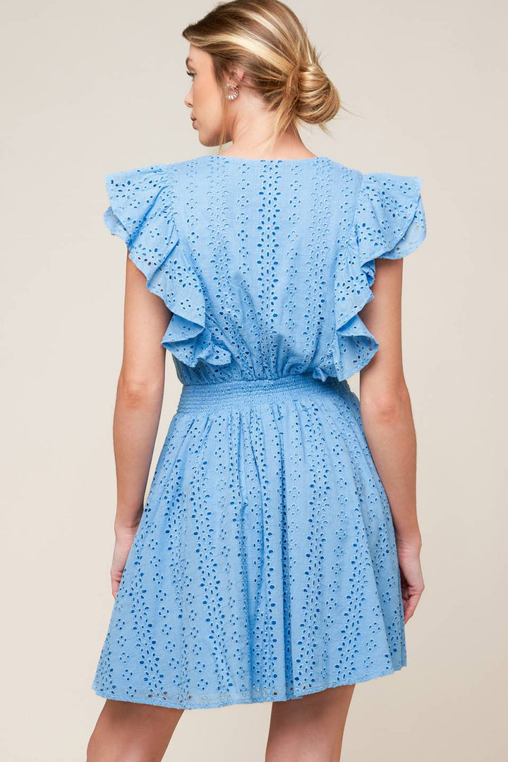 KEEP ME CLOSE POWDER BLUE WOVEN MINI DRESS