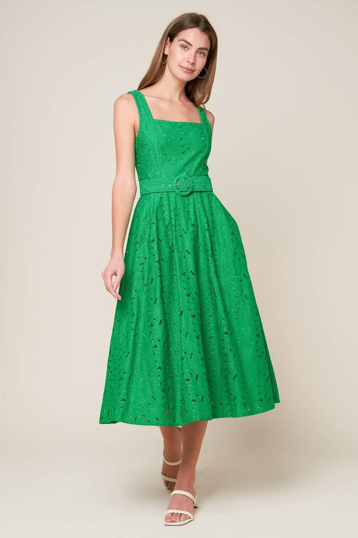 DAFFODILS &amp; DAYDREAMS WOVEN LACE MIDI DRESS