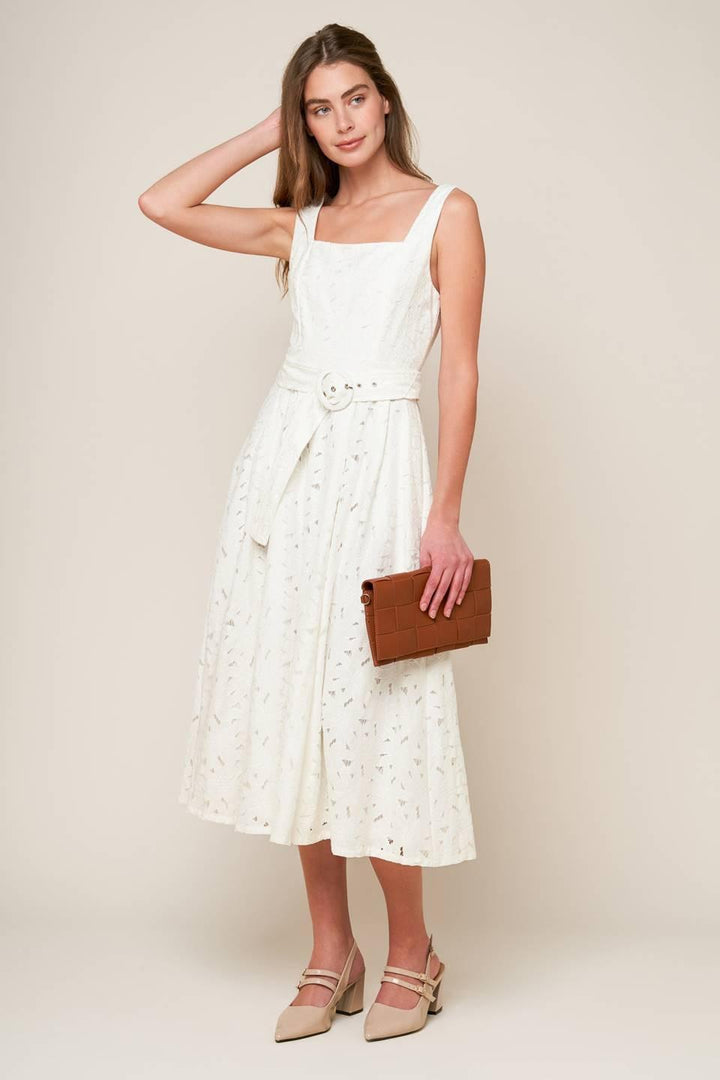 DAFFODILS &amp; DAYDREAMS WOVEN LACE MIDI DRESS