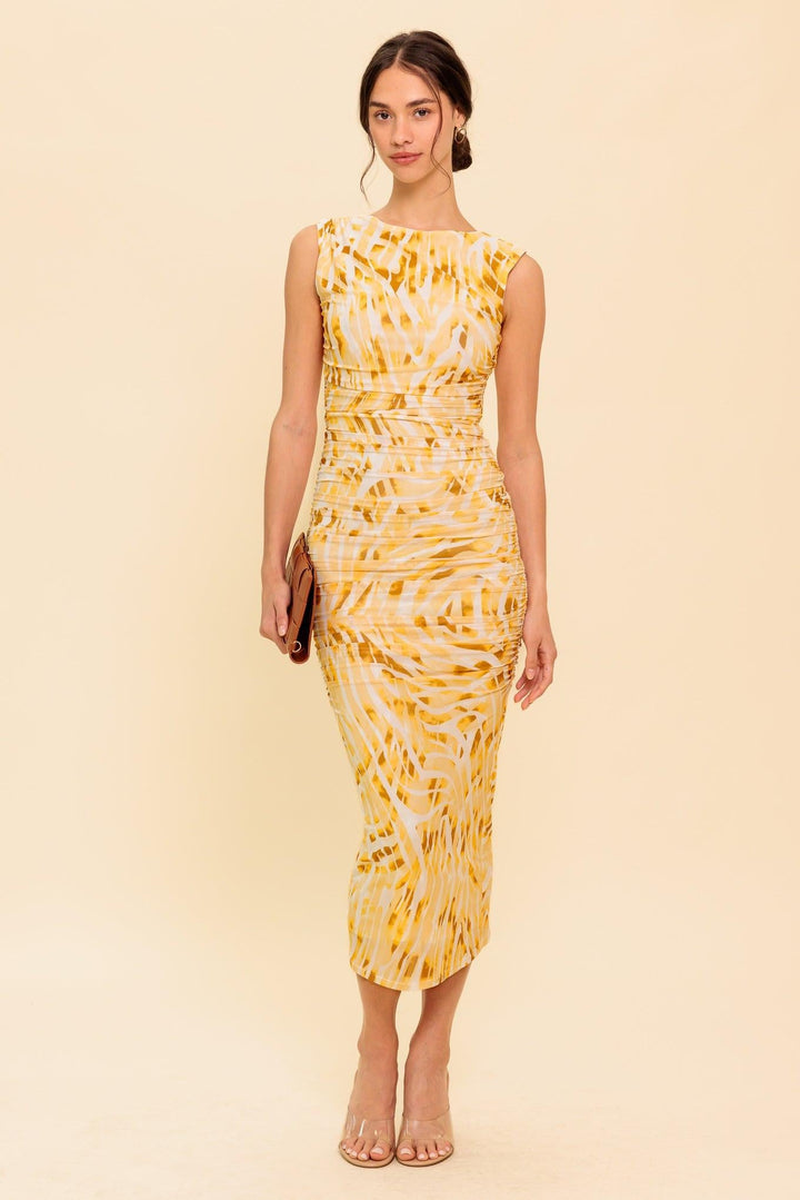 SWEET AS EVER POWER MESH BODYCON MIDI DRESS