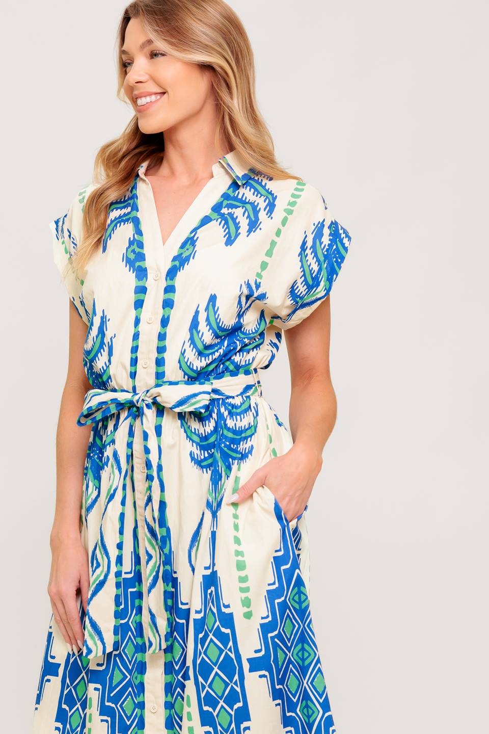 SOFTLY SPOKEN BLUE WOVEN MDI DRESS