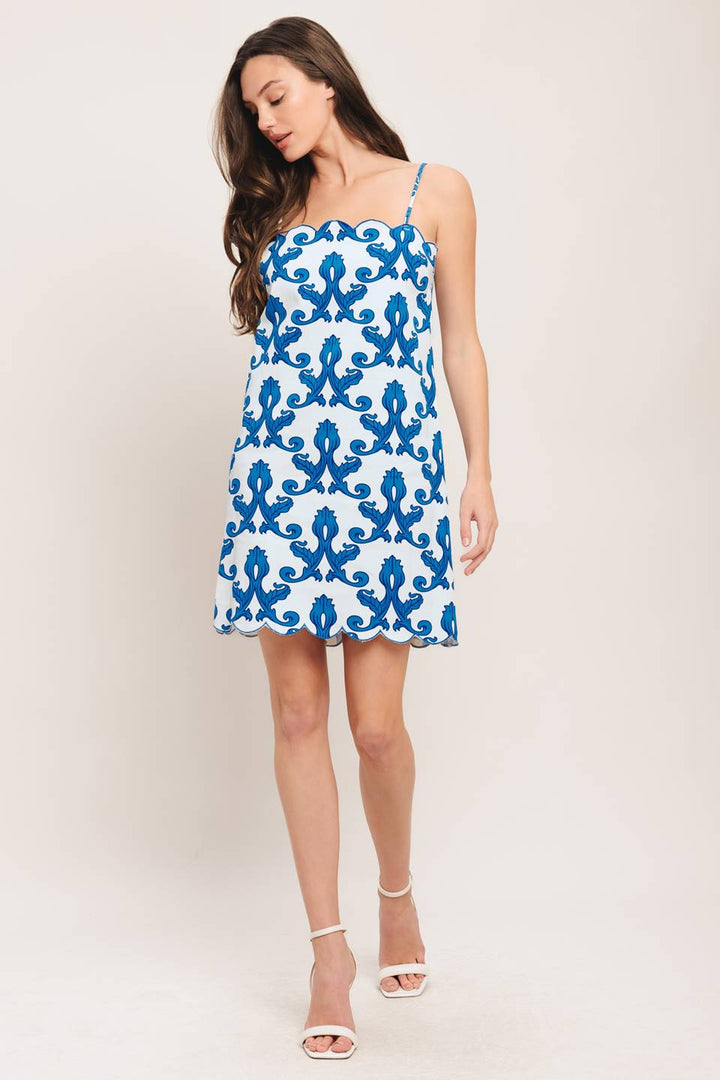 COASTAL SCROLL WOVEN MINI DRESS