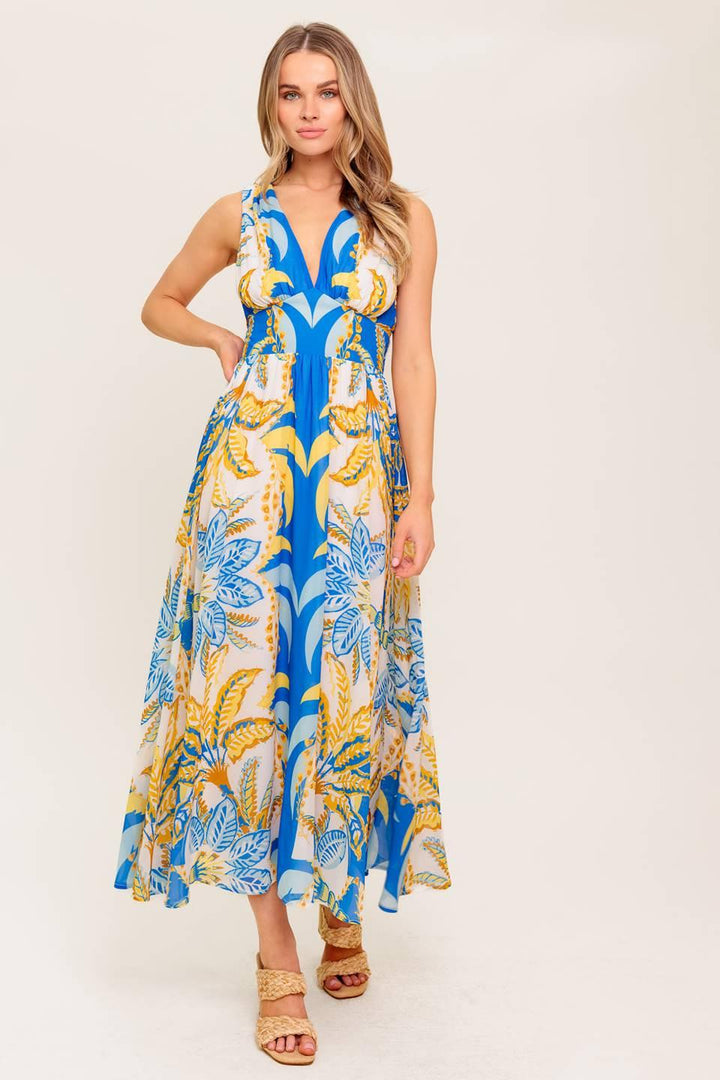 SOFT MEADOW BLUE WOVEN MIDI DRESS