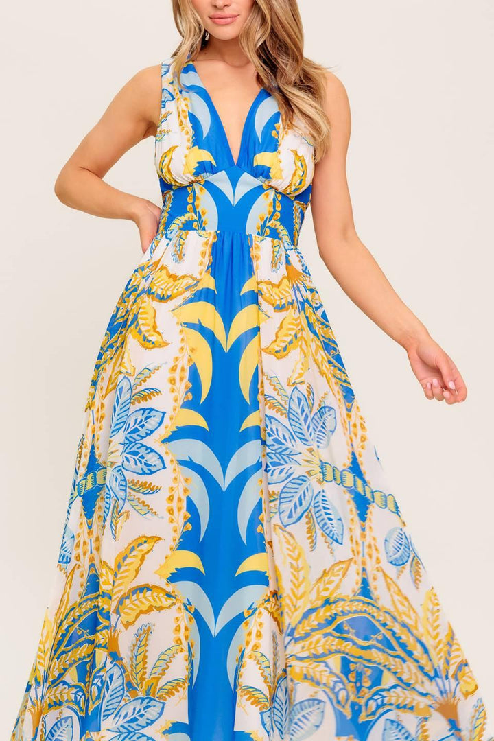 SOFT MEADOW BLUE WOVEN MIDI DRESS