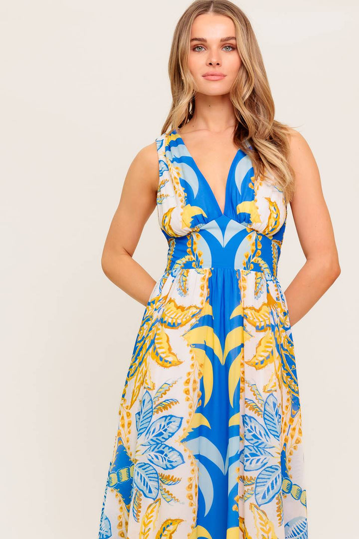 SOFT MEADOW BLUE WOVEN MIDI DRESS