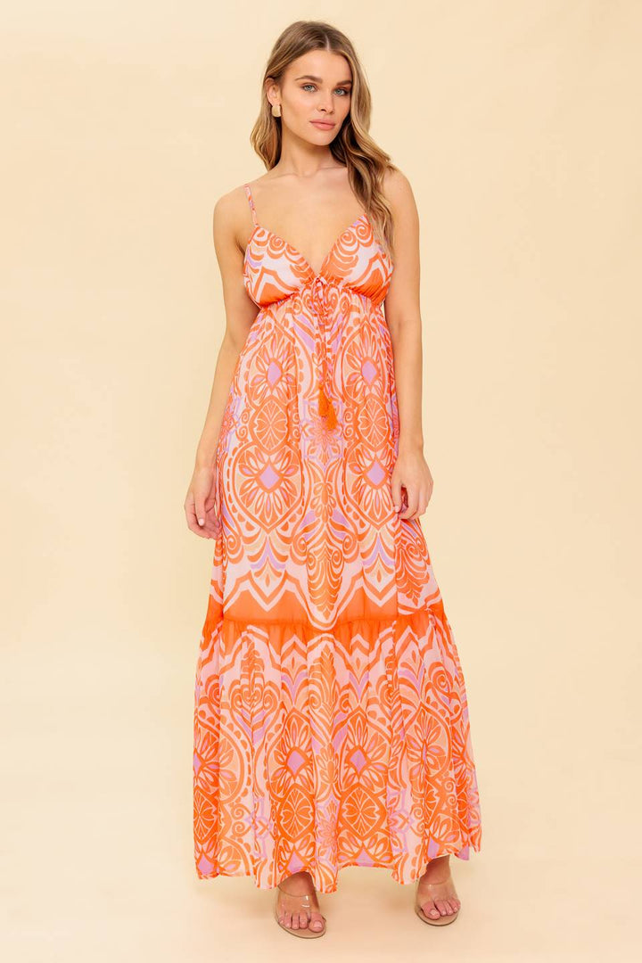 ROMANCE LANGUAGE CORAL WOVEN MAXI DRESS