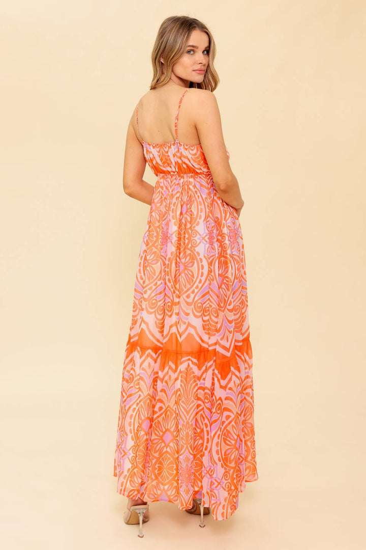 ROMANCE LANGUAGE CORAL WOVEN MAXI DRESS