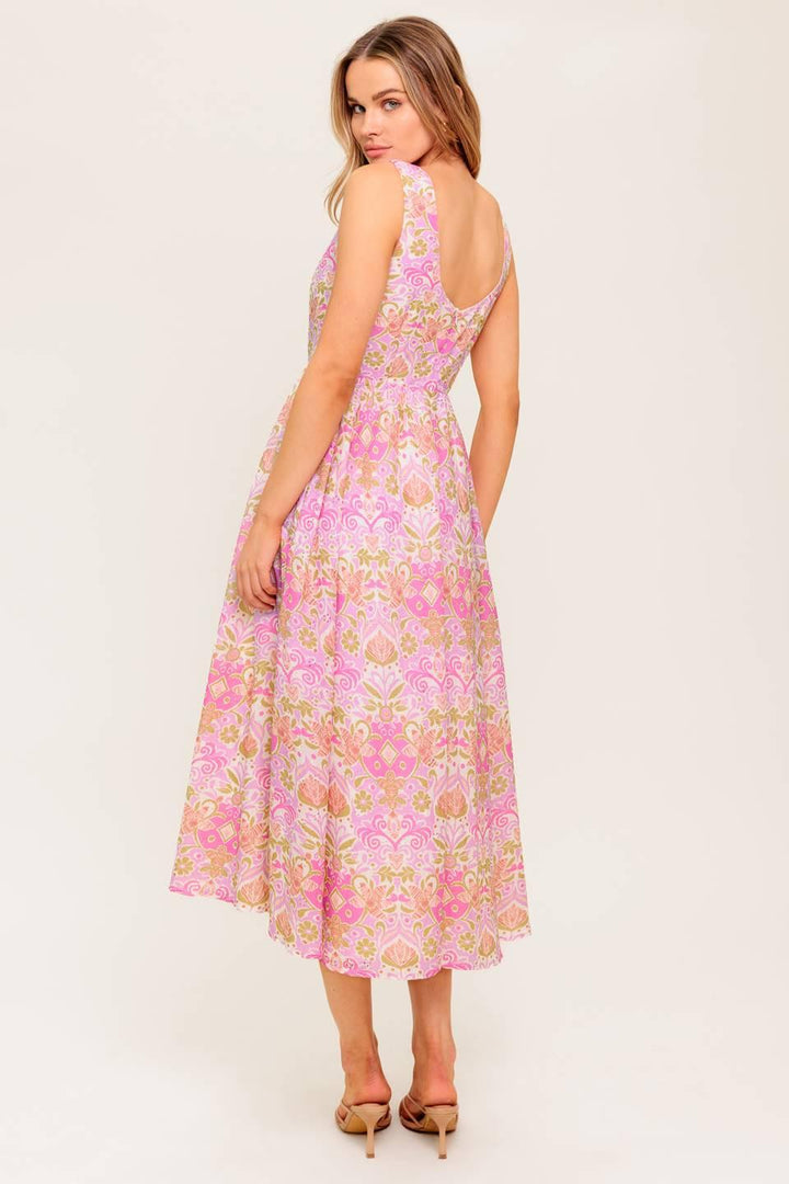 UNDER THE SUN PINK WOVEN MIDI DRESS