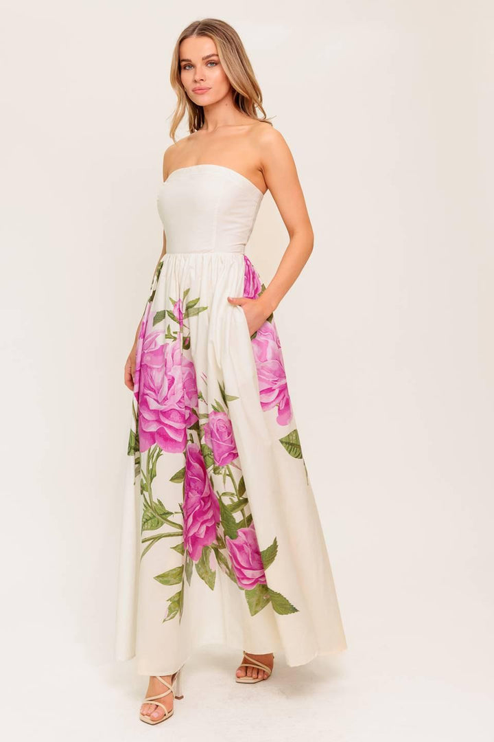 CAUGHT IN THE BREEZE FLORAL WOVEN MAXI DRESS