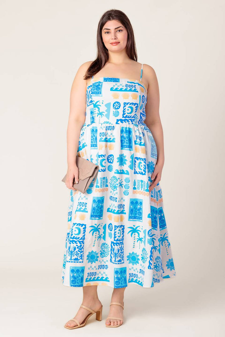 FLOWER GIRL BLUE WOVEN MIDI DRESS