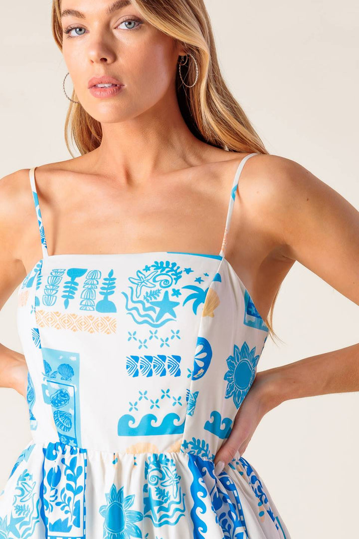 FLOWER GIRL BLUE WOVEN MIDI DRESS